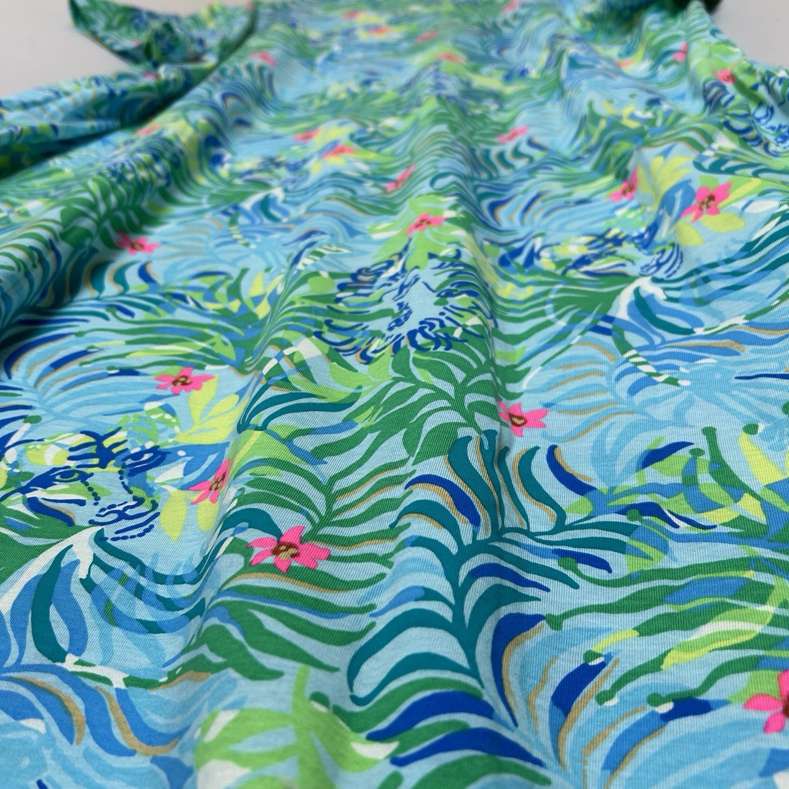 Lilly Pulitzer Dress Extra Large Blue Green Etta Short Sleeve Via Parigi Lions