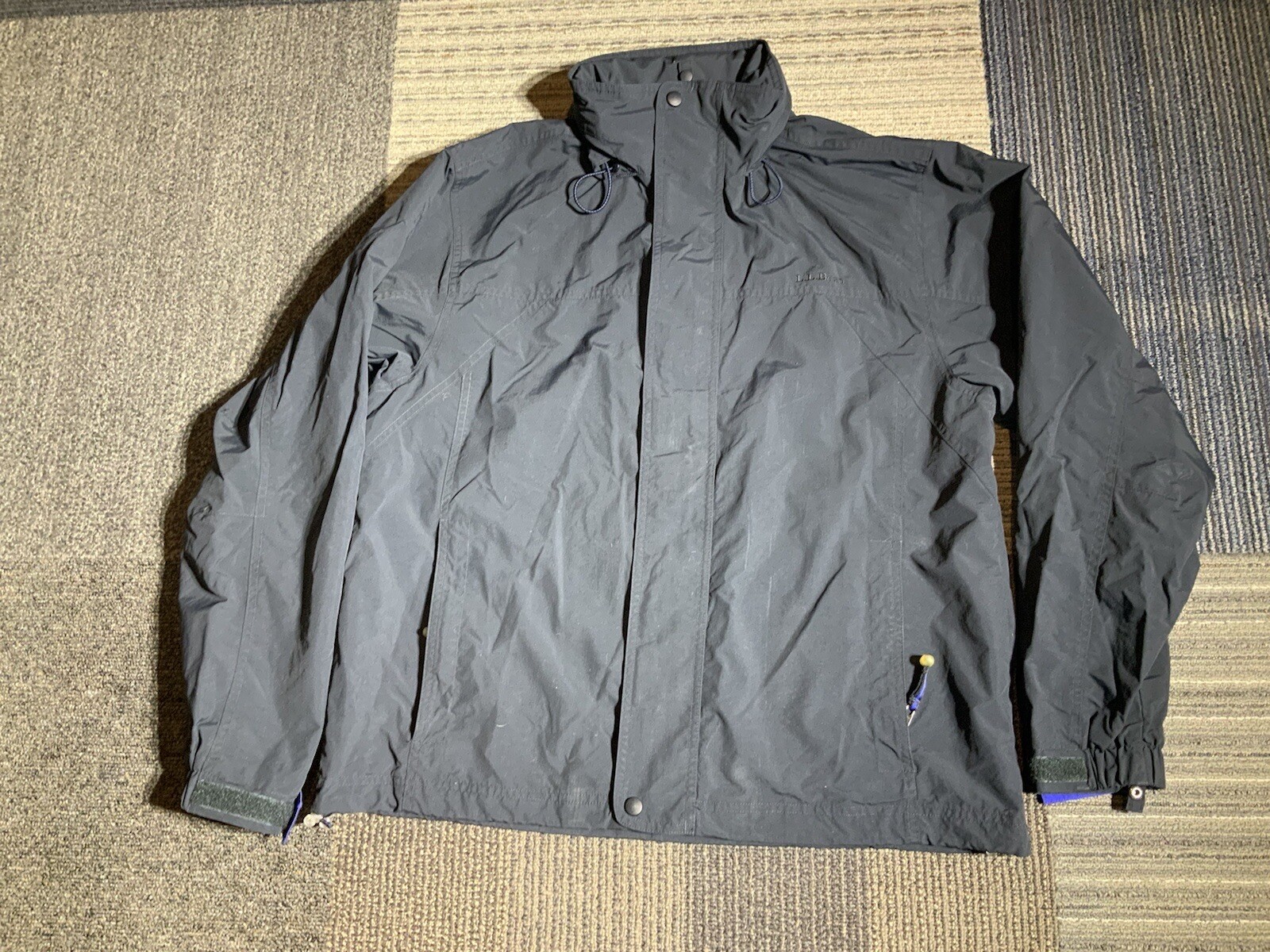 Mens LL Beans Size Large Black Jacket Shell 3in1 Windbreaker Hooded