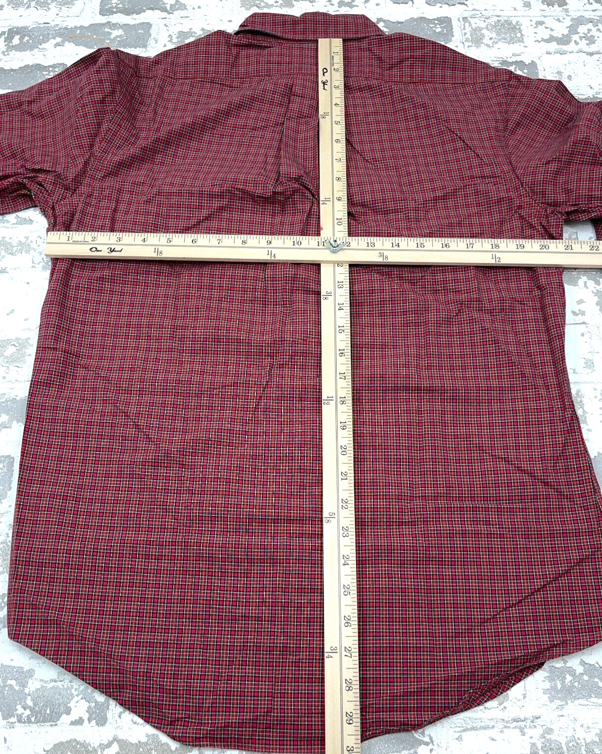 Ralph Lauren Shirt Men 15.5 34 Red Blue Button Up Custom Fit Plaid Dress Poplin