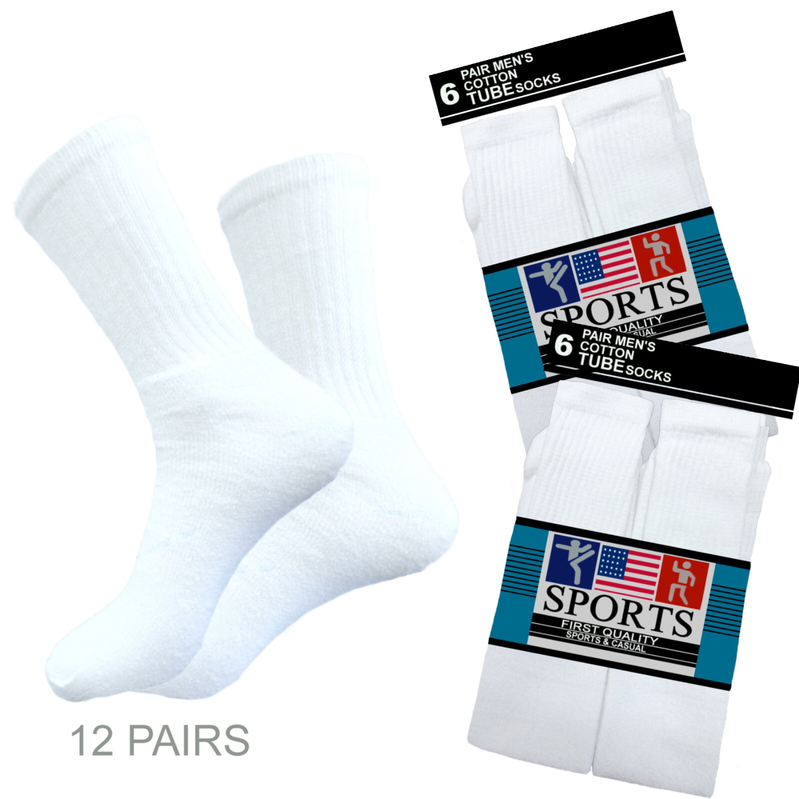 6pk TUBE SOCKS SOLID WHITE SIZE 10-13 COTTON TUBE SOCKS 20 INCHES BOOTS SOCKS