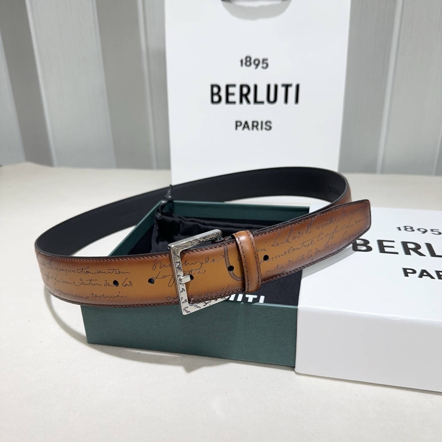 Authentic Berluti Classics Scritto Brown Width: 3.4cm/1.37″