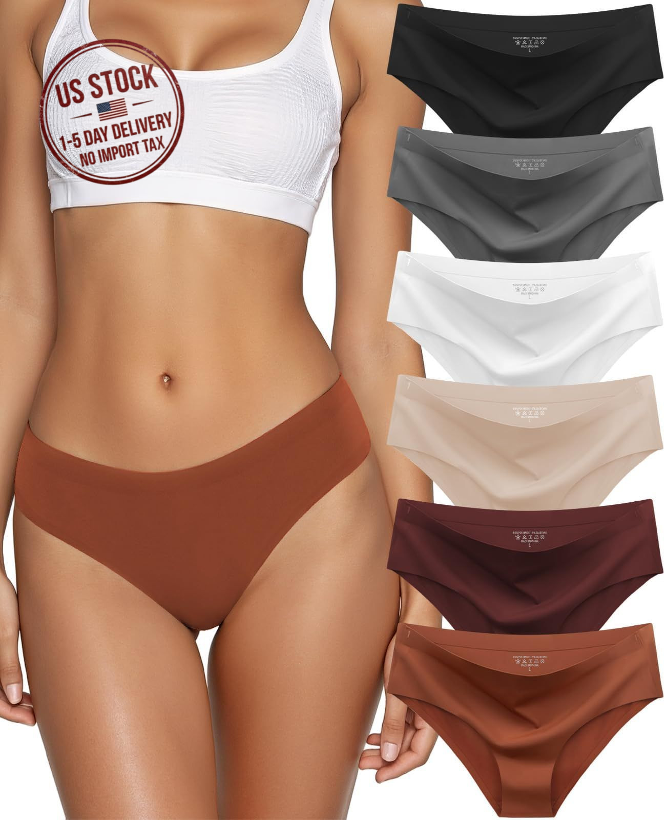 6 Pack Women Seamless Underwear Large No Show Bikini Panties Low Rise Briefs