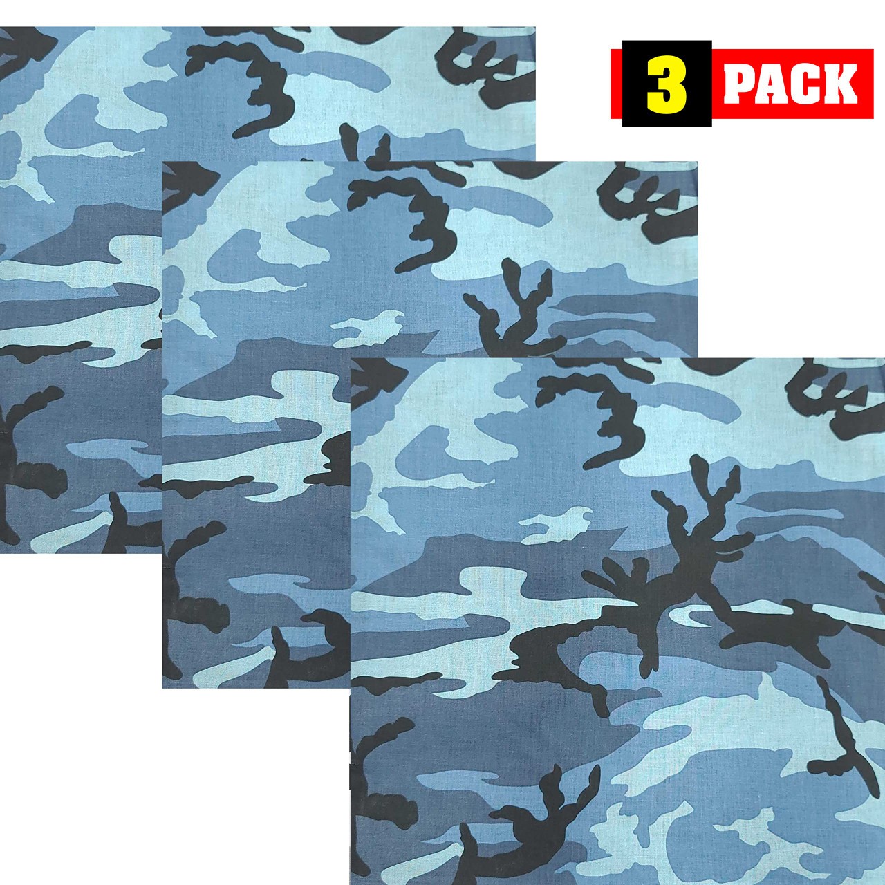Camouflage Jumbo 27″ Bandana Tactical 100% Cotton Bandanna Head Cover 3Pack