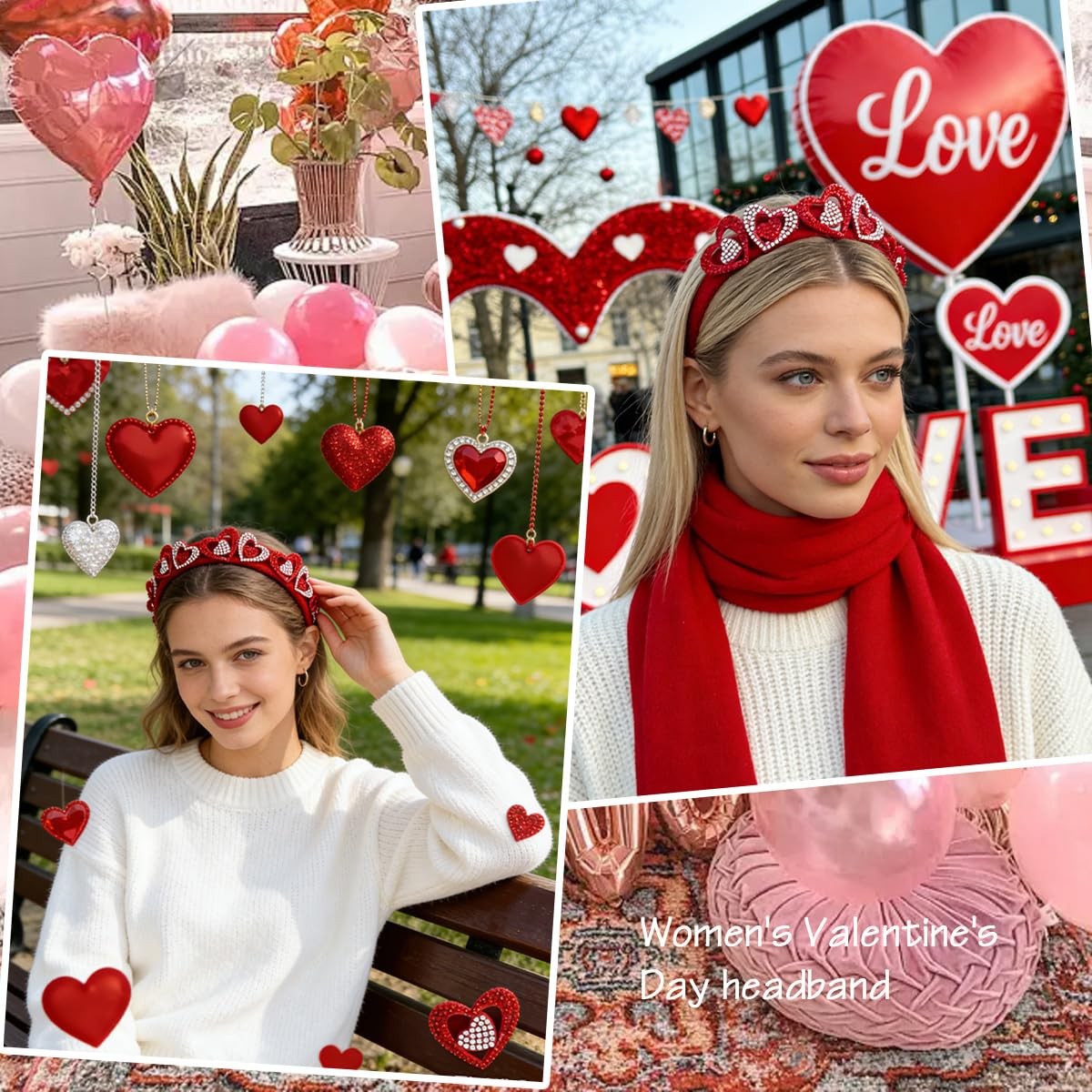 1Pcs Valentines Headbands Heart Headband with Rhinestones Design Romantic Val…