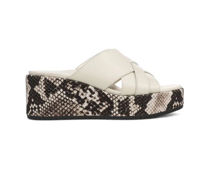 VIONIC Dawn Wedge Slide Sandal Cream Leather New