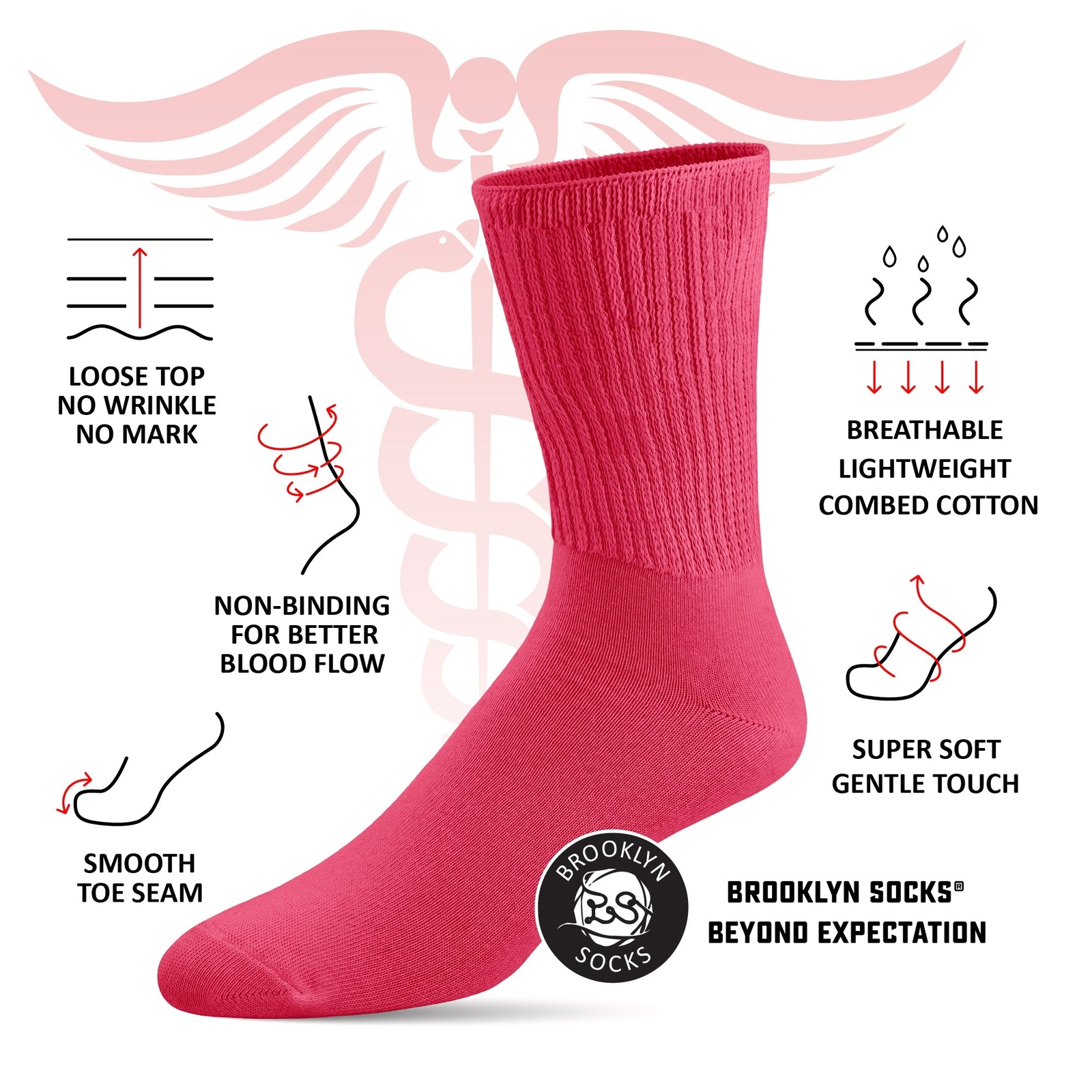 Thin Combed Cotton Diabetic Socks, Loose, Non-Binding Low-Crew Socks (Size 7-11)