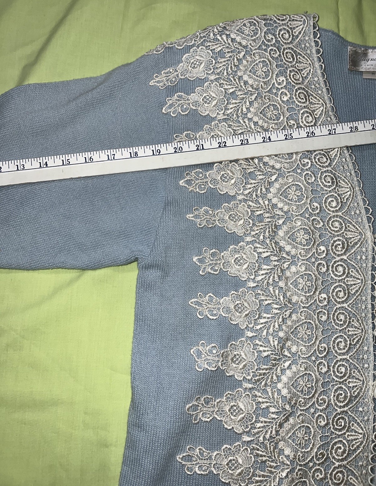Magnet Art Lynn Yang Blue Embroidered Floral Lace Sweater Medium Made In USA