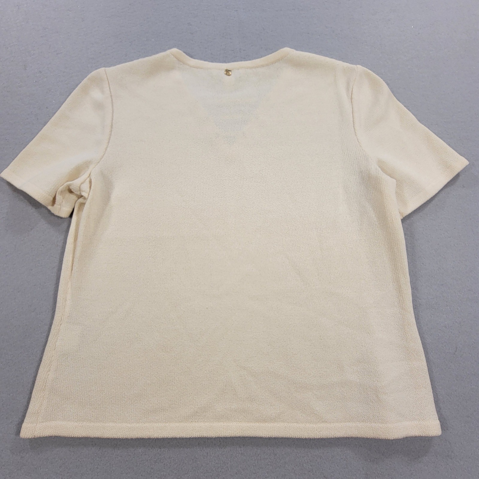 Vintage St. John Sport Knit Sweater Top Cream Lace-Up Short Sleeve Women’s Small