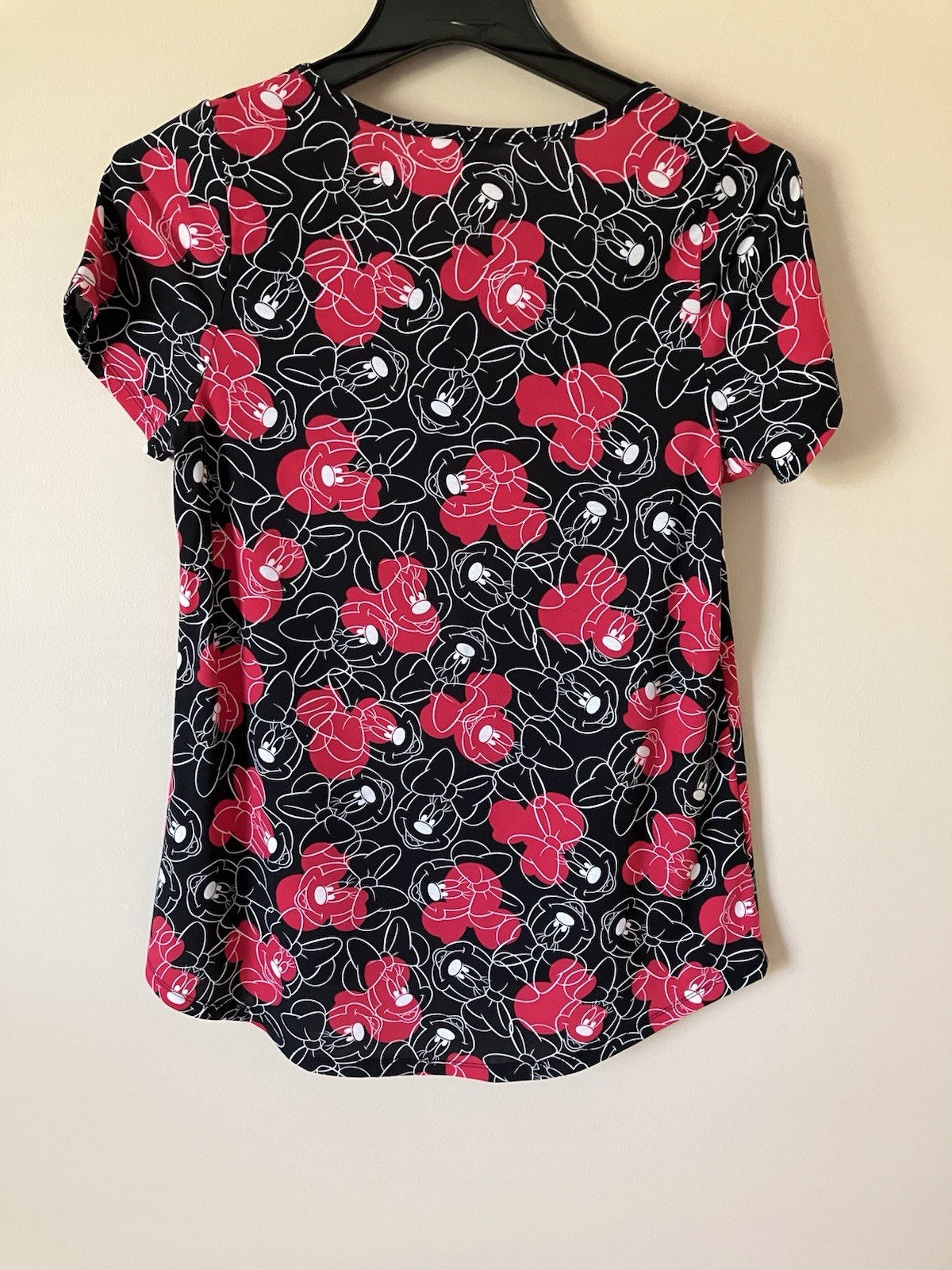LuLaRoe Minnie Mouse Disney Black Pink White Short Sleeve Tunic Top Women’s Sz M
