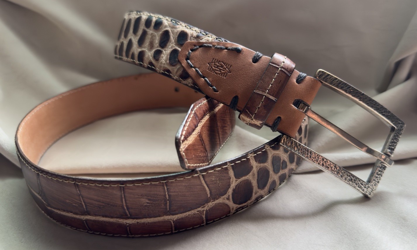 Martin Dingman Alligator Grain Calf Leather Belt 36 Brown USA Brass Buckle
