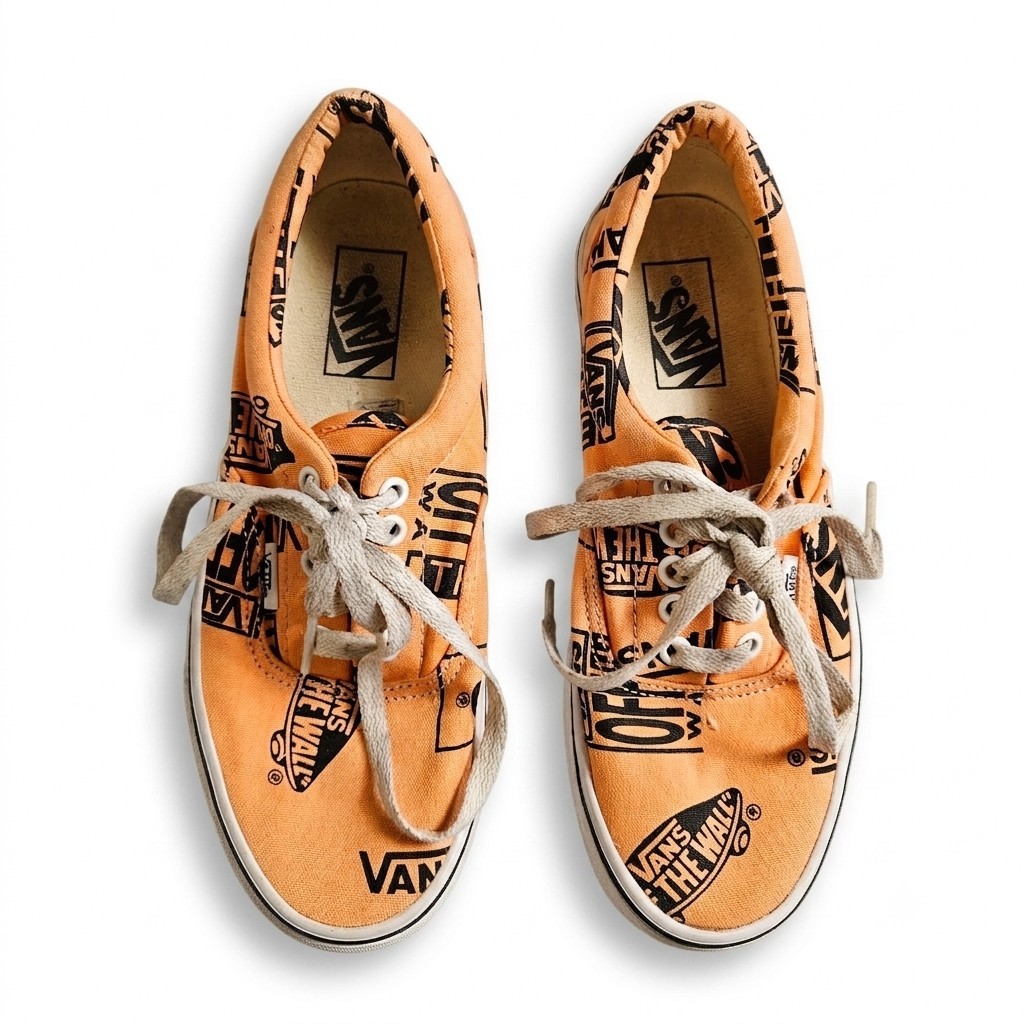 Vans Era Off The Wall Multi Logo Peach Orange Skate Shoes Men 6.5 Women 8