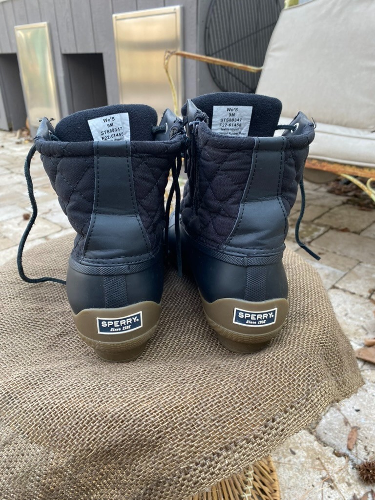 Black Sperry Quilted Nylon Rubber Duck Boots | Rain Snow | Muck – (Women’s 9)