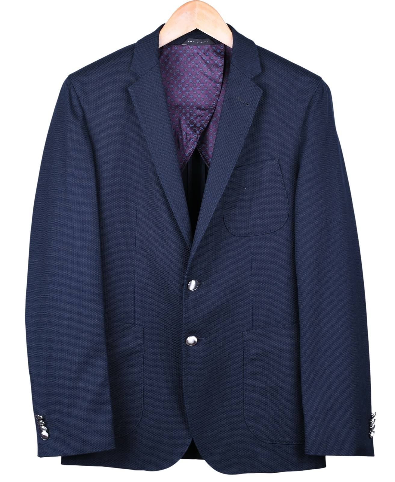 Hugo Boss Navy Blue Cotton Hopsack Patch Pocket Blazer Sport Coat Jacket 38 R