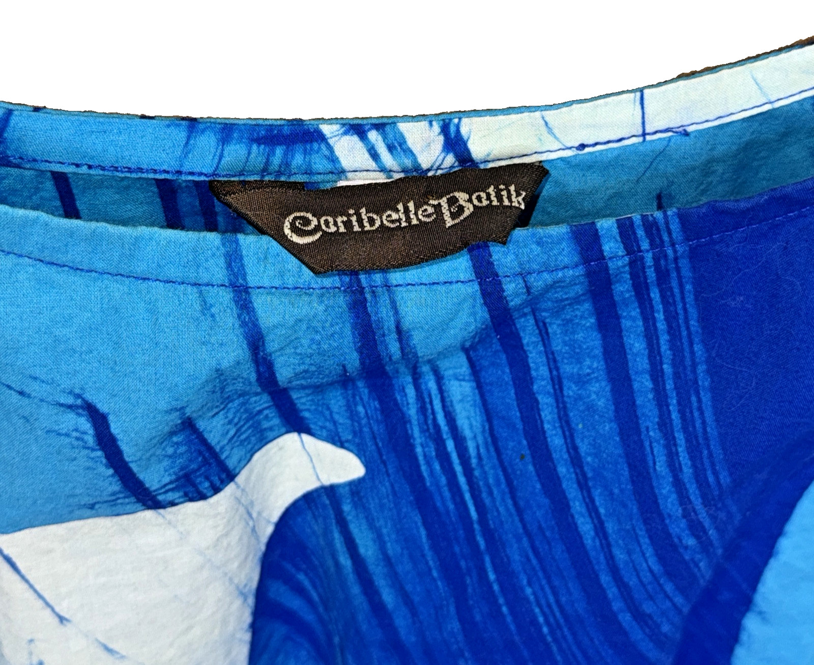 Caribelle Batik Blouse Women L Blue Batwing Dolman Sleeve Tropical Pullover Top