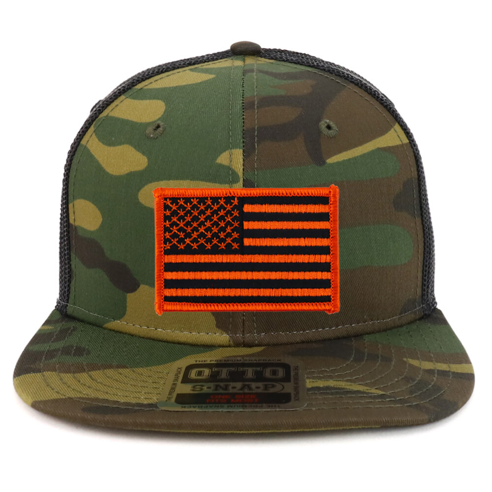 Orange Black USA American Flag Patch Structured Camo Flatbill Cap – FREESHIP