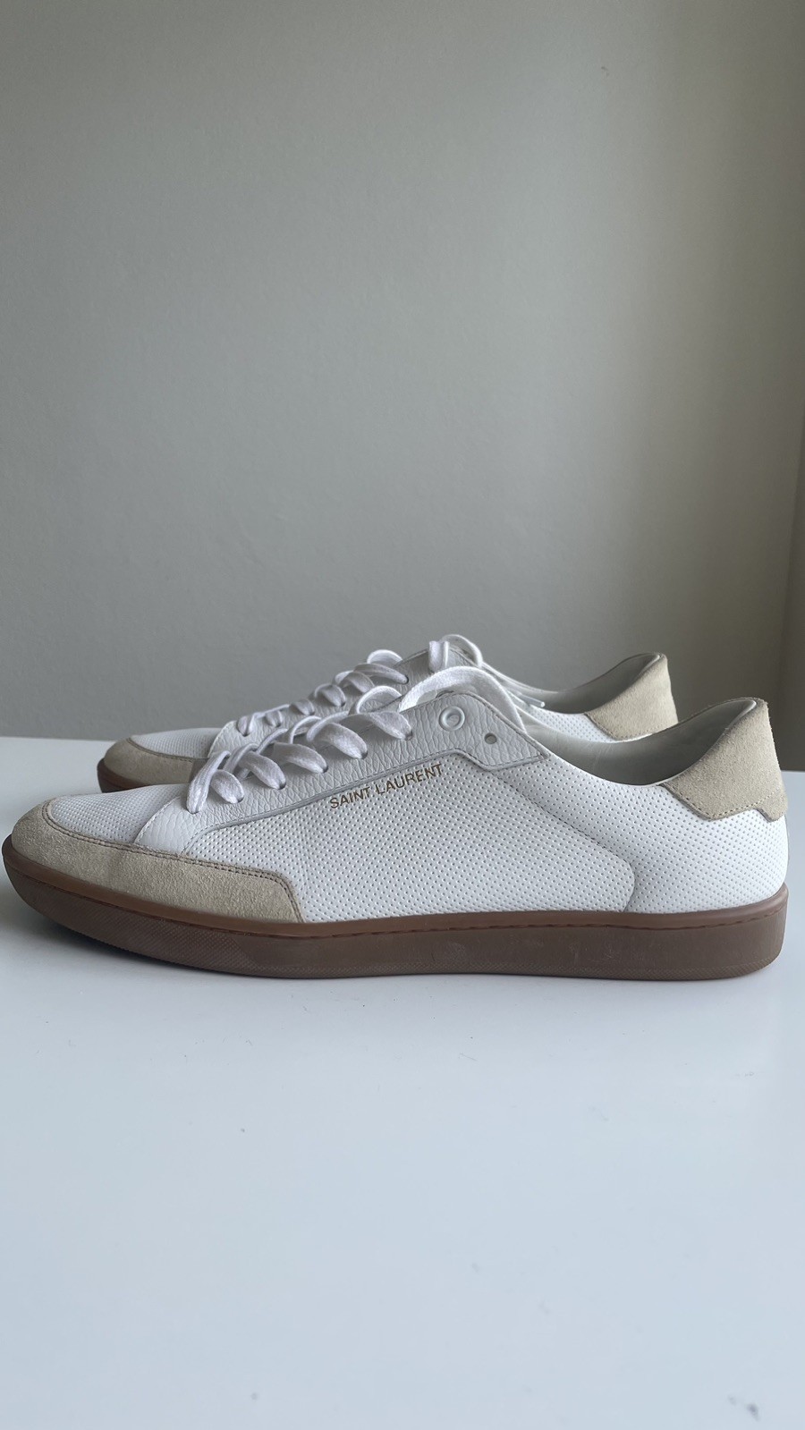 YSL Saint Laurent Men’s White Leather Sneakers Size 44.5 US 11.5