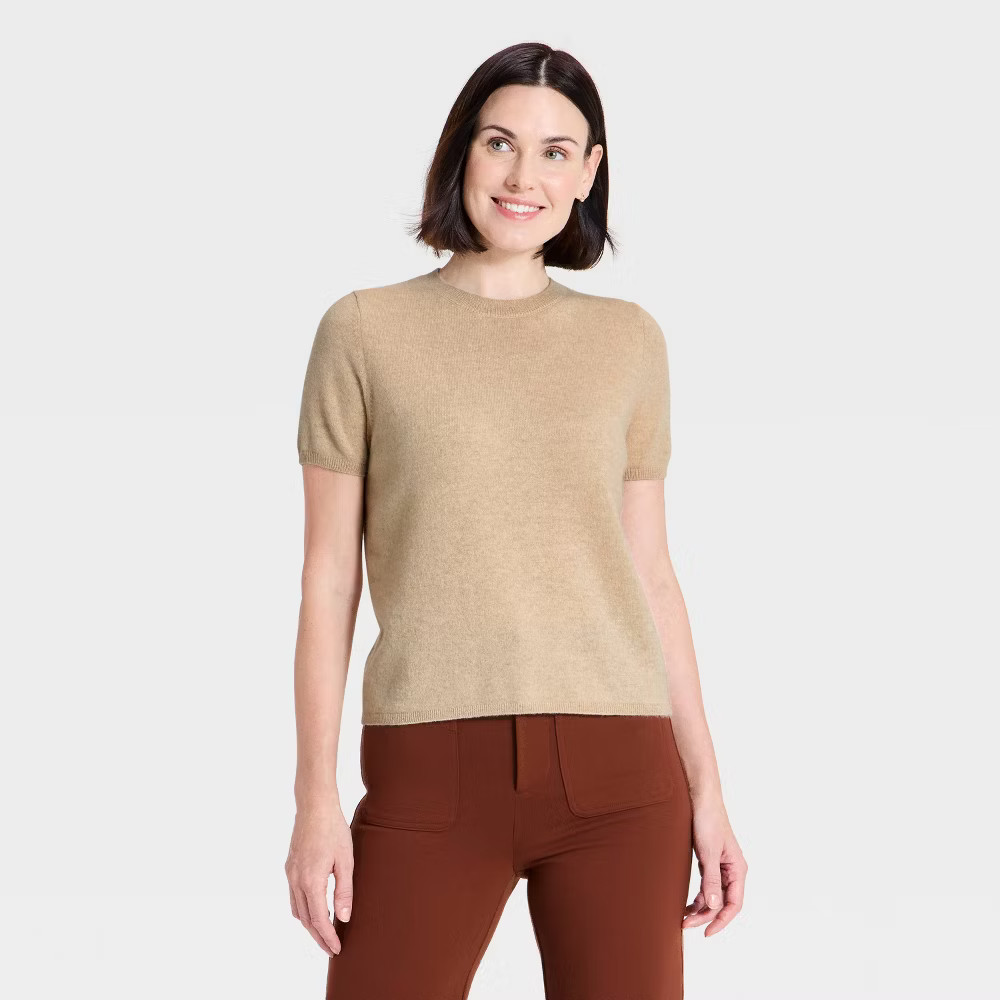 Women 100% Cashmere Sweater T-Shirt – A New Day Tan XS