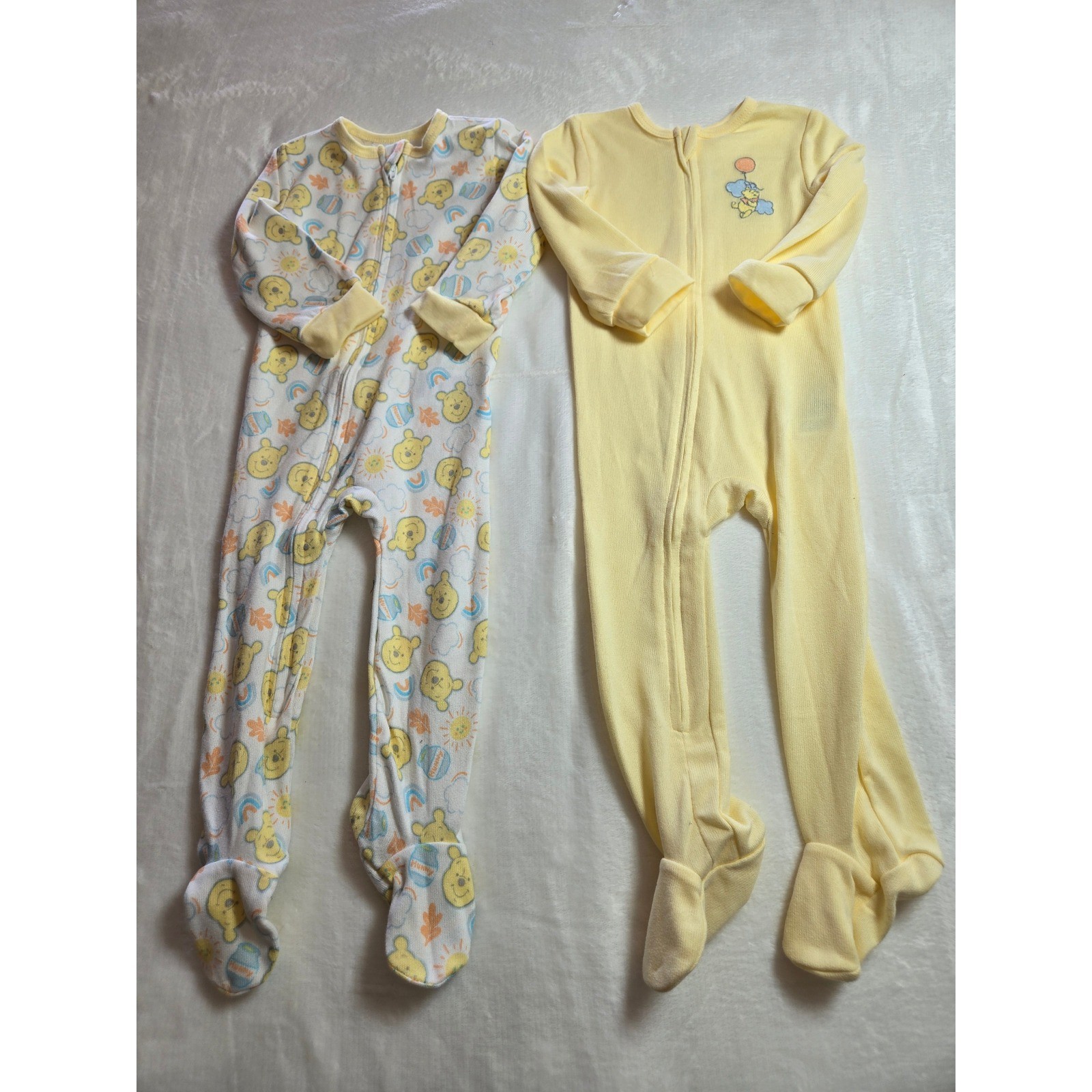Disney Baby Winnie the Pooh Yellow Footed Pajamas Sleepers 2 Pack 9M Zip Up NWOT