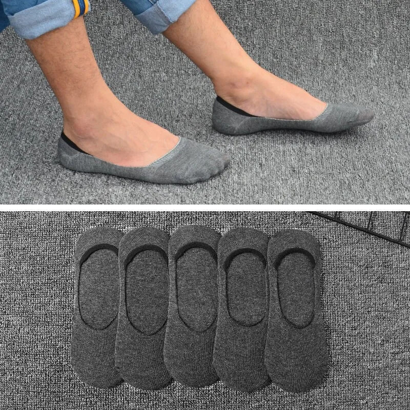 5 Pairs Men Boat Socks Large Summer Non-slip Silicone Invisible No Show Sock
