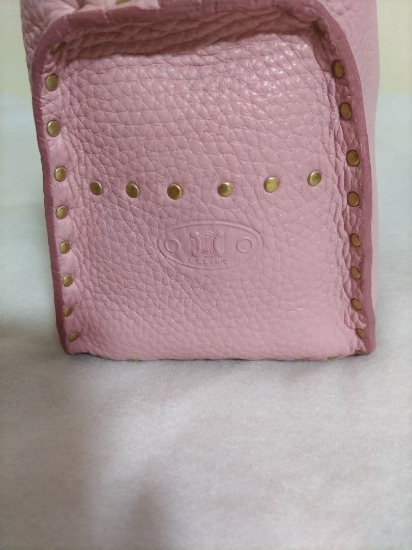 CELINE Boogie Bag Pink Genuine Leather Rare Studded Tote Authentic