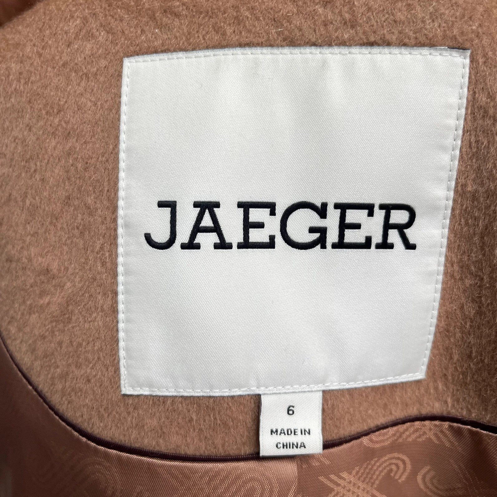 Jaeger pure wool camel coat funnel neck button up size 6