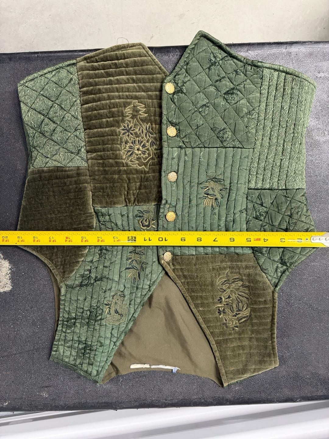 Vintage Embroidered Quilted Patchwork Vest Olive Green