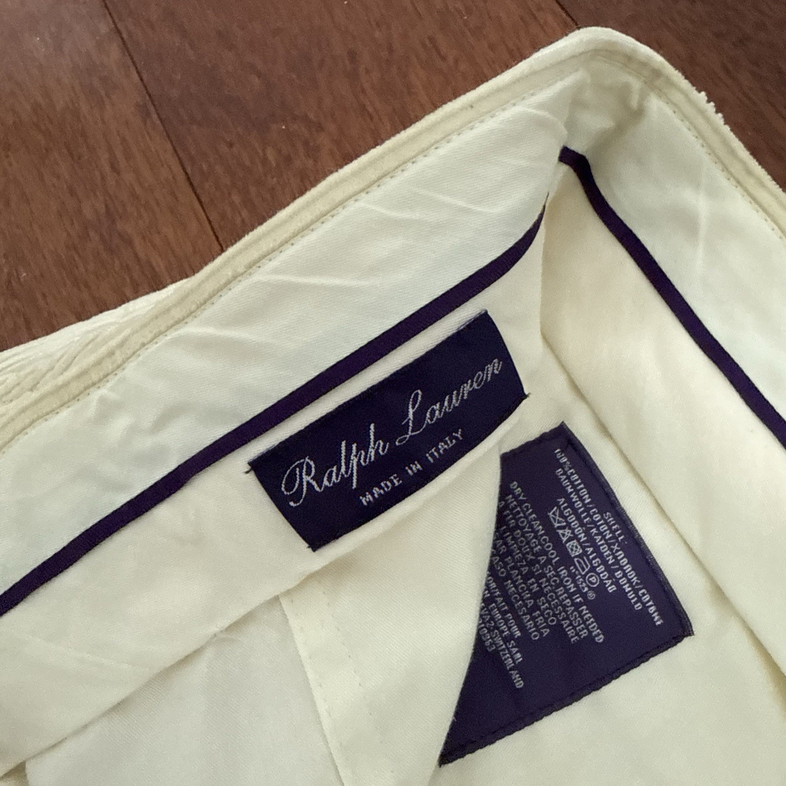 Ralph Lauren Purple Label Corduroy Straight Leg Pants Cream Size 32×31