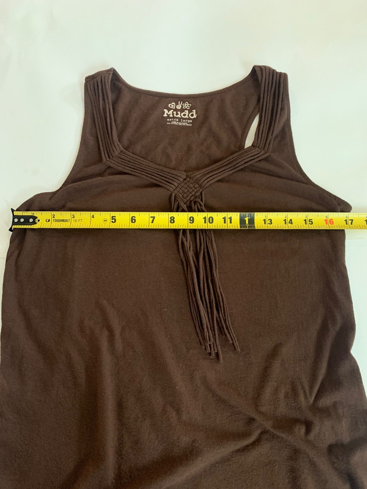 Vintage Mudd Brown Boho Tank Top XL Macrame Fringe Tassel Festival Western
