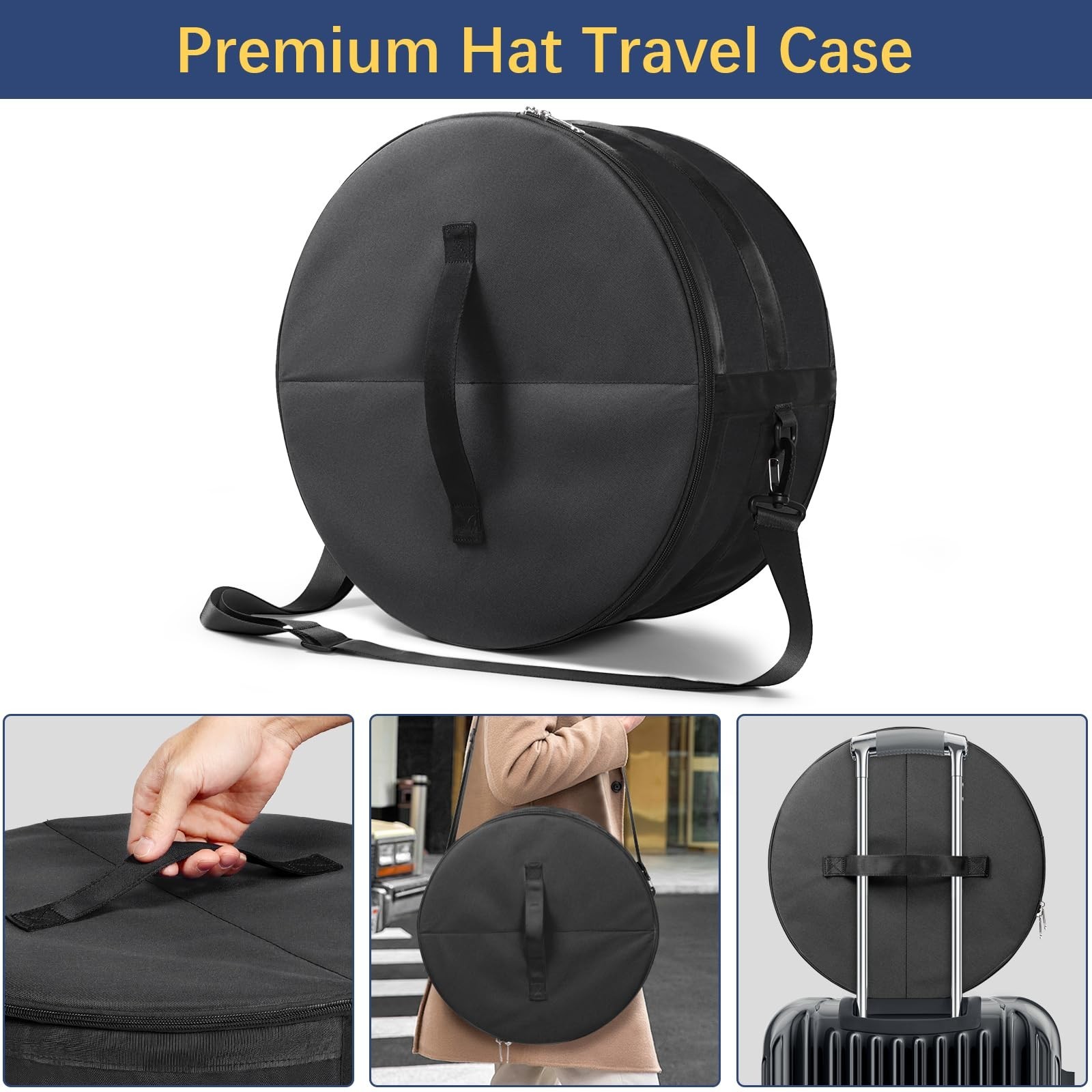 Travel Hard Shell Hat Box for Cowboy Hats – Collapsible Organizer with Handle &