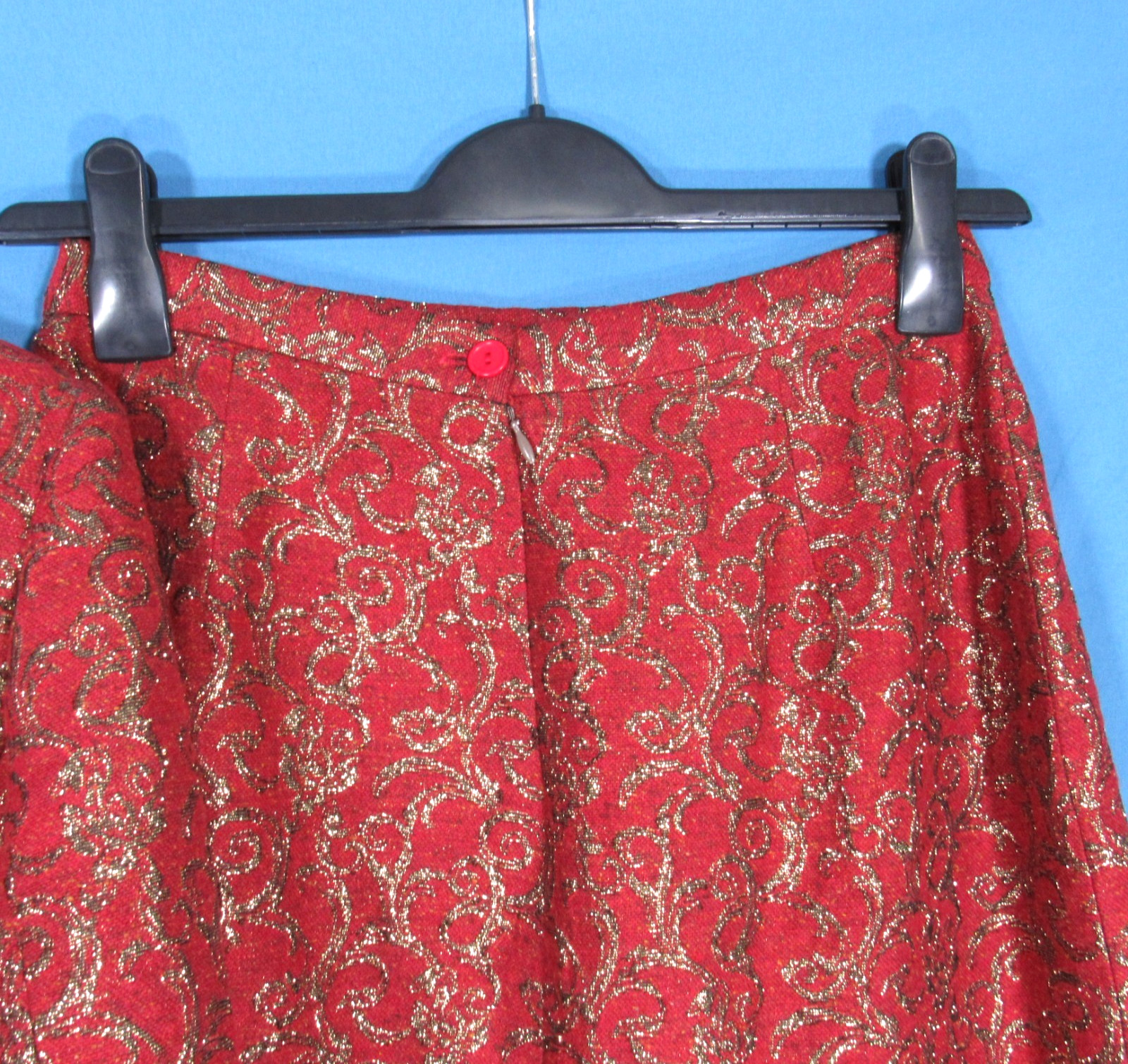 VTG GEORGE SIMONTON Dark Red w/GOLD METALLIC Suit JACKET/SKIRT Outfit Set 10