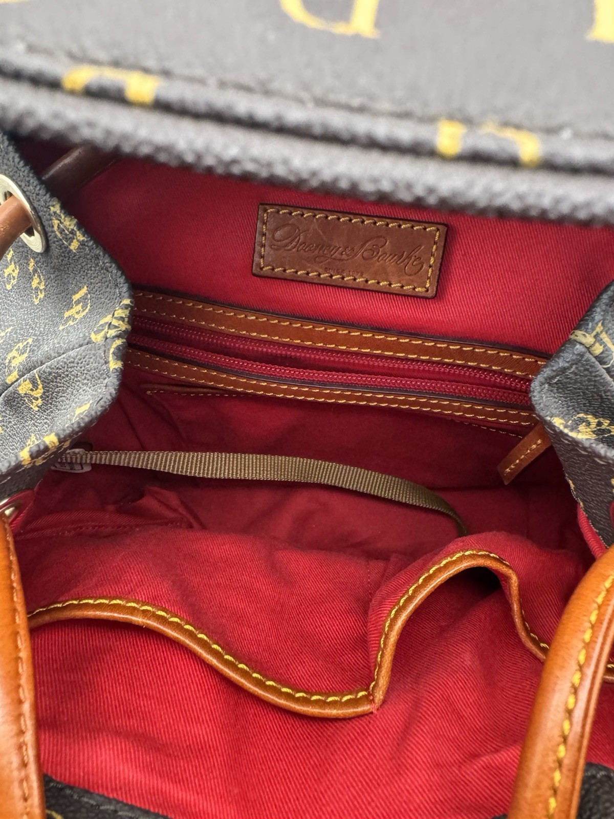 Dooney & Bourke Greta Signature Murphy Backpack Tassel Draw String Monogrammed