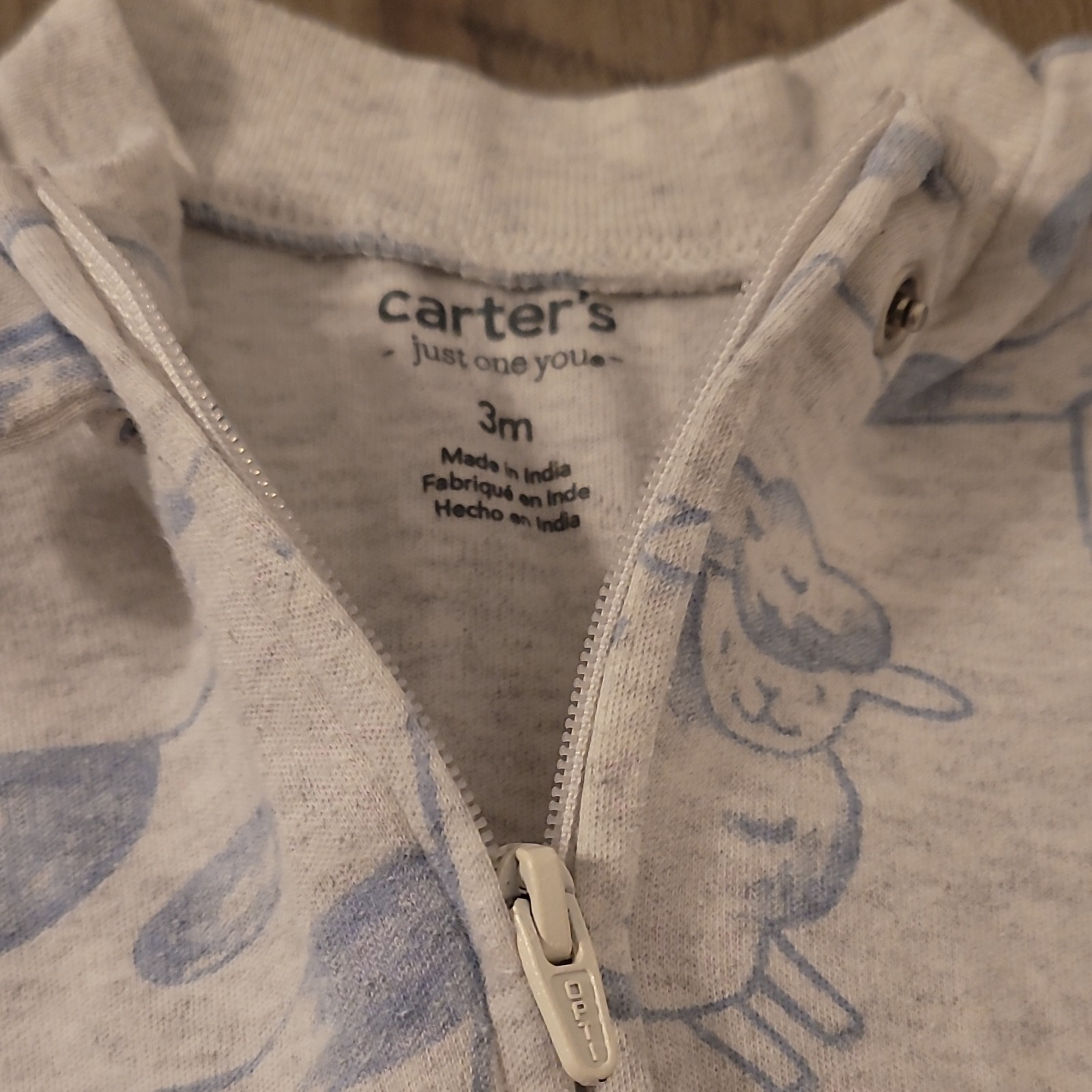 Carter’s 3M Gray/Blue Footed 2 Way Zippper Sleeper With Farm Animals-Gender Neut