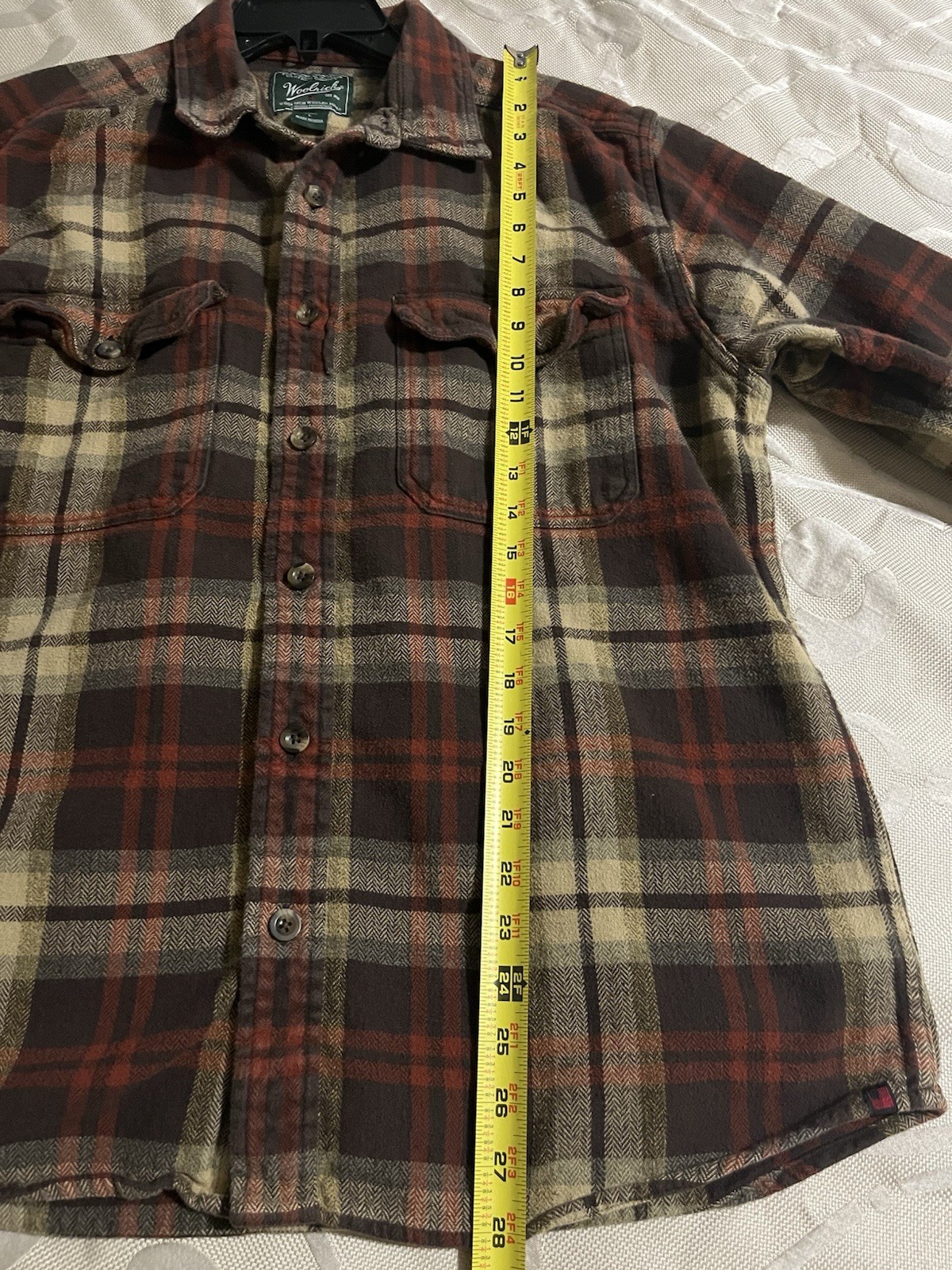 Woolrich 6111 Heavy Brown Cotton Flannel Shirt Jacket Men’s Large Elbow Pads