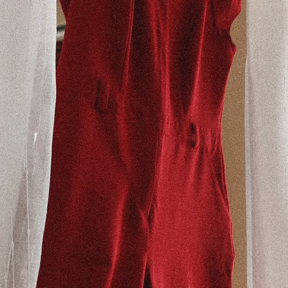 Women’s Red Velvet Jumpsuit One-Piece, Size L Regular, Solid Party/Cocktail