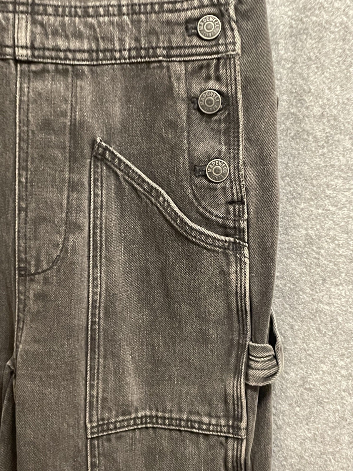 Madewell Petite Denim Oversized Carpenter Overalls SZ XXSP Black Wash Knee Guard