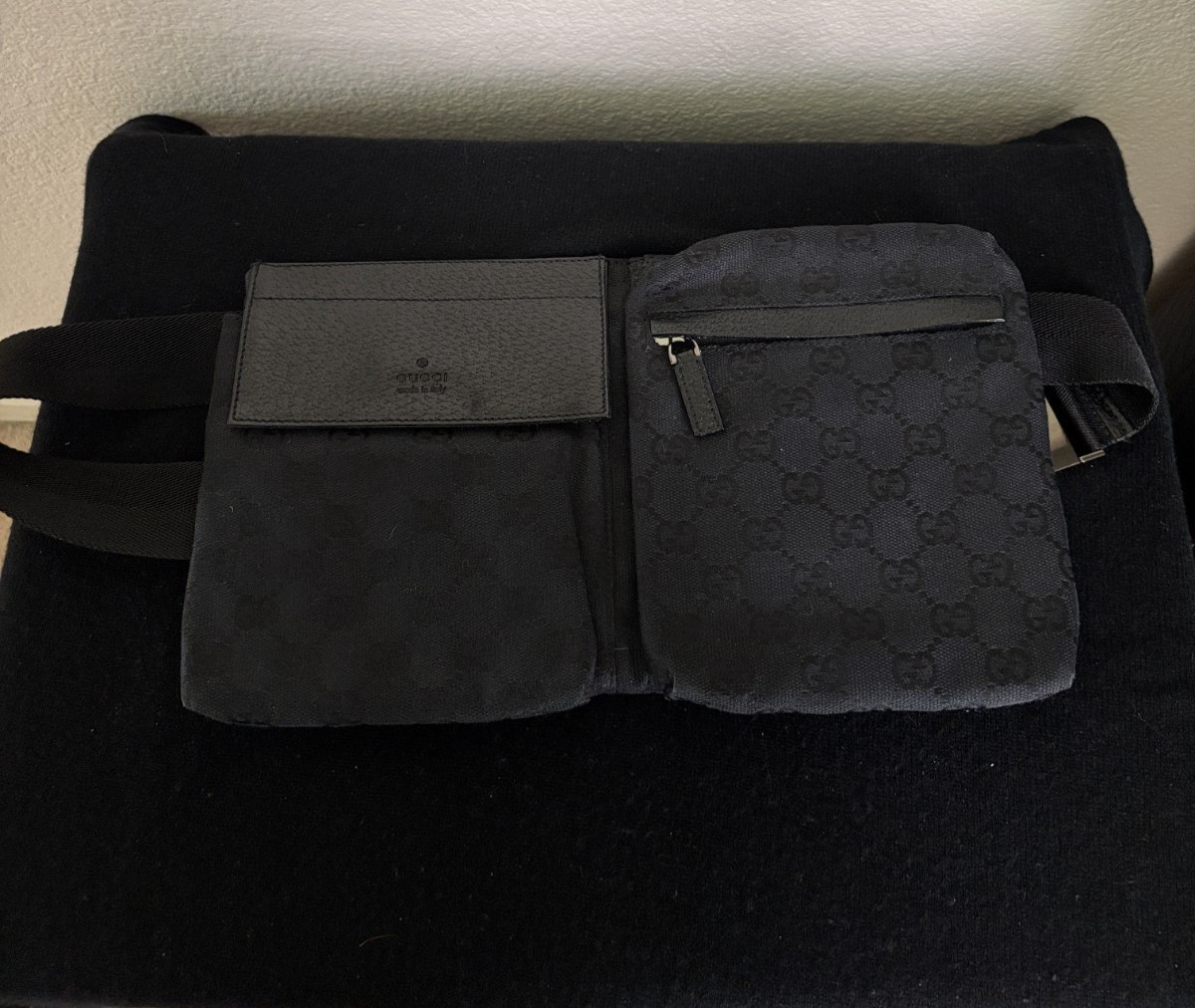 Vintage Gucci Black GG Canvas Belt Bag with Dual Pockets
