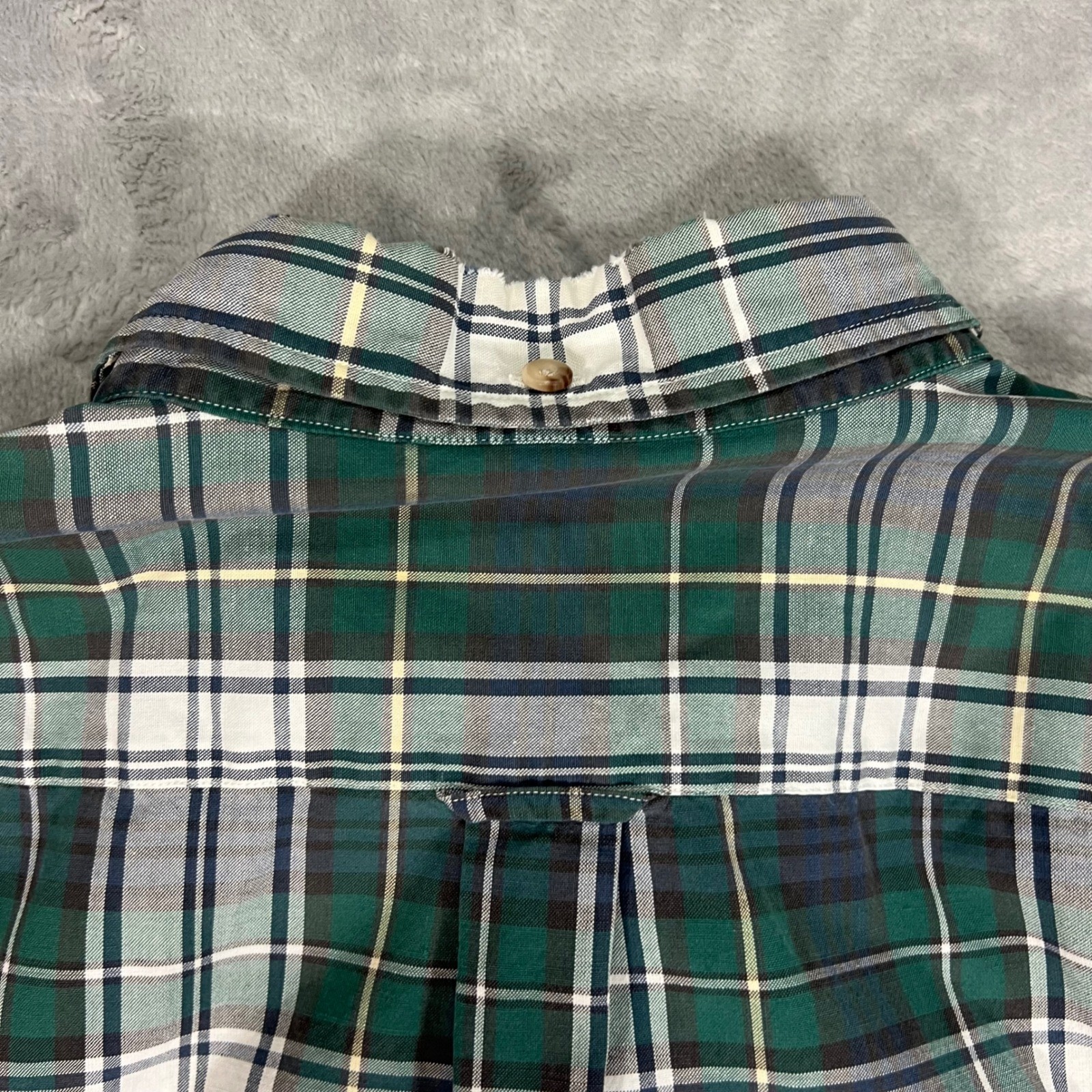 NORSPORT Vintage Mens Button Down Shirt XL Green White Plaid LS 100% Cotton Y2K