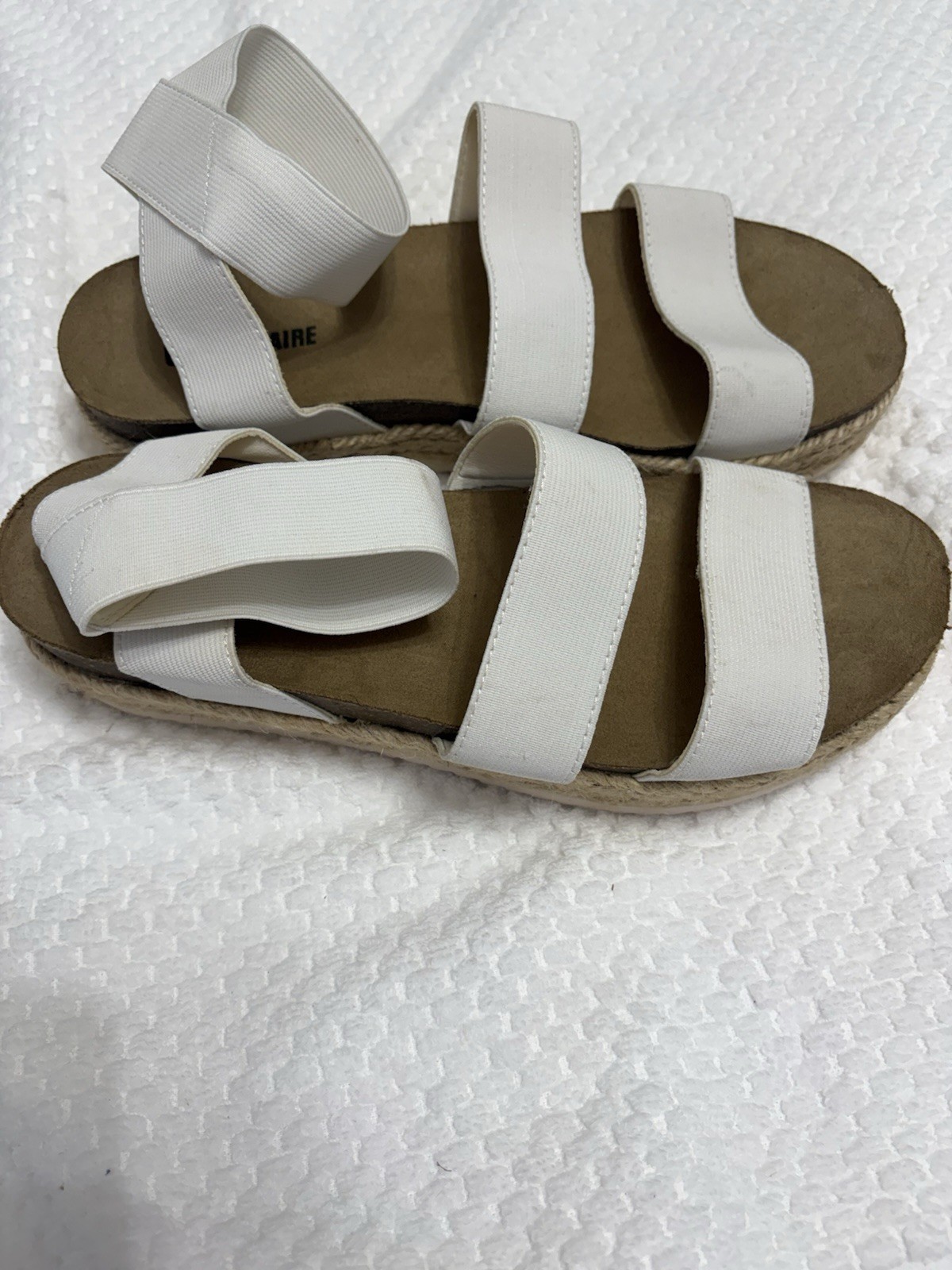 White Leather Strappy Espadrille Flat Sandals Slip On Ankle Strap Women’s 8.5