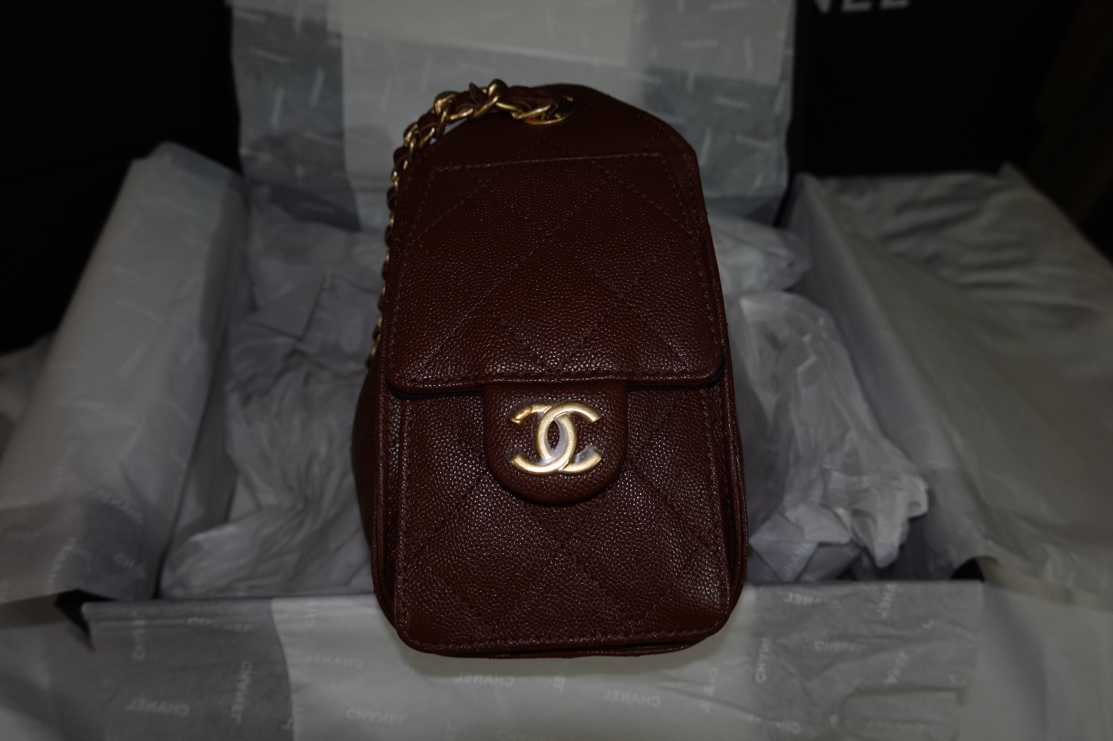 Chanel 25 Mini Dark Burgandy Cavier Gold hardware, Receipt, Orginal Box, dustbag