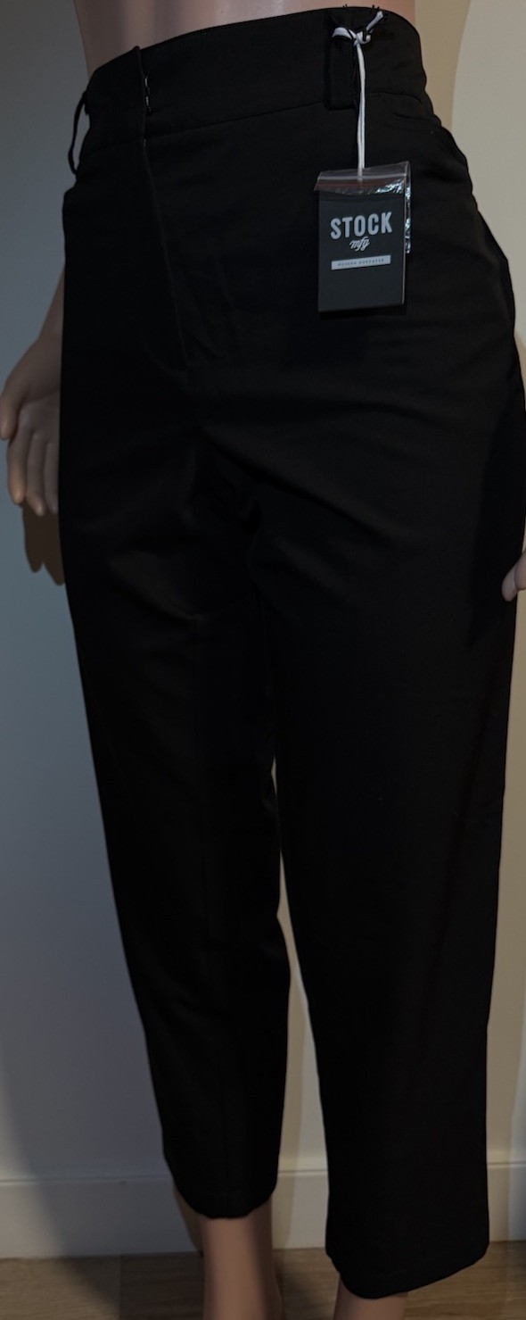 Stock Mfg Slim Fit Dress Pants Black Stretch Polyester Rayon Hook Zip Tapered