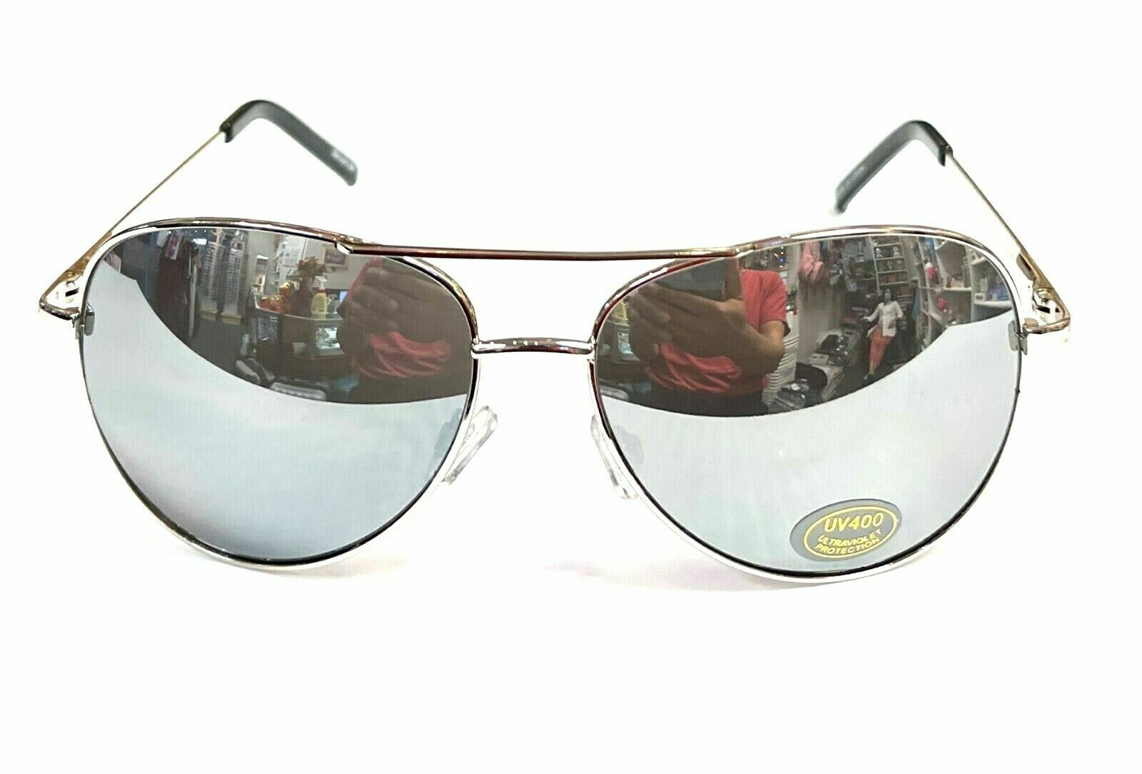 Aviator Sunglasses Black Mirror Lens Men Women Silver Spring Hinge Pilot UV 400