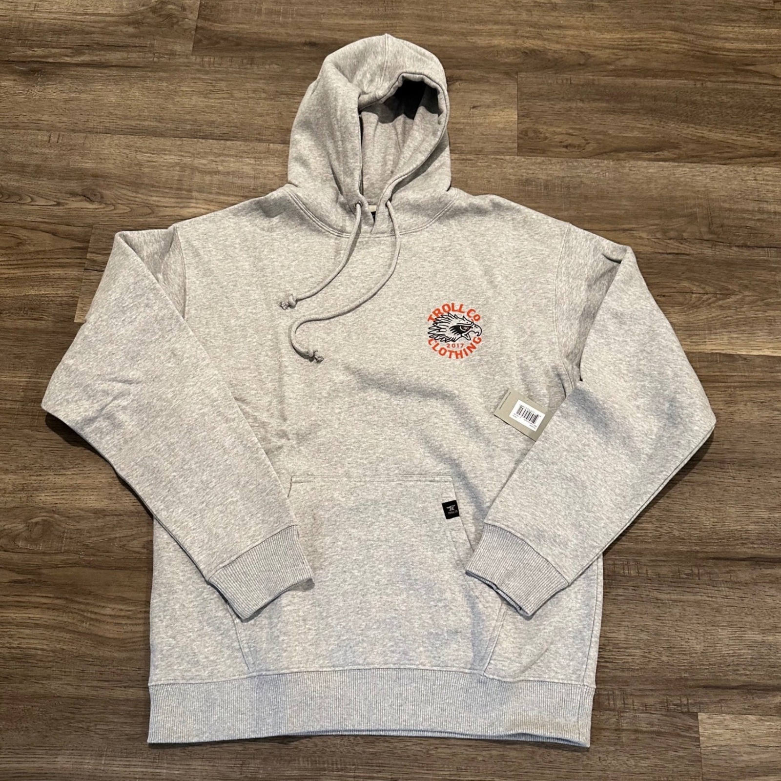 NWT Troll Co Clothing Eagle Eye Hoodie Mens Medium Gray Pullover Dirty Hands