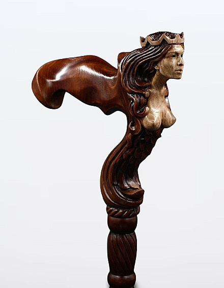 Hand Carved Wood Walking Cane Queen Goddess Handle Vintage Style Walking Stick