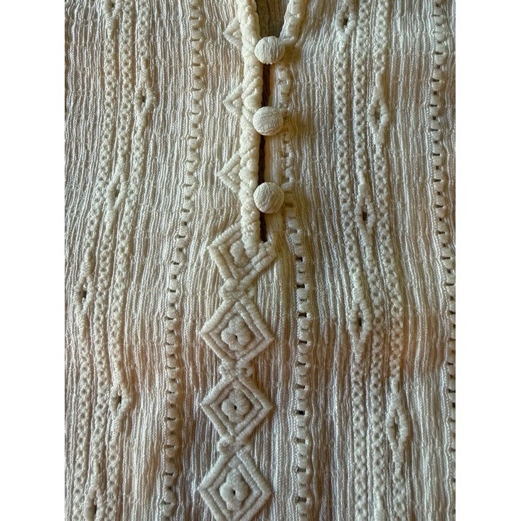 FRYE Ivory Textured Eyelet Peasant Blouse Size XL Long Sleeve Button Notch