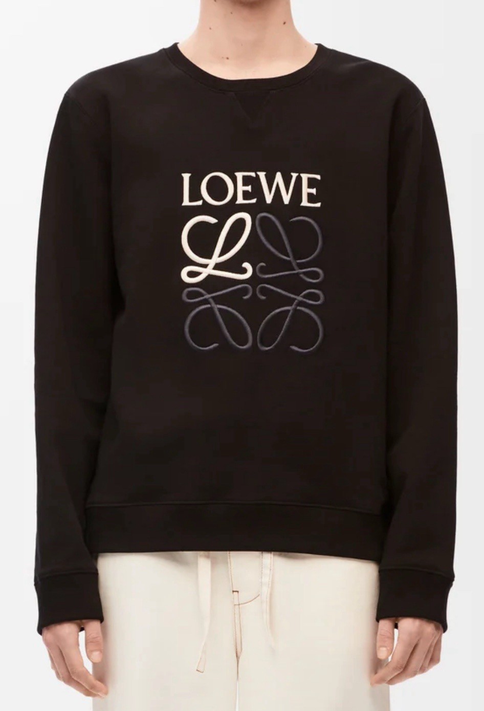 LOEWE Unisex Anagram Crewneck Sweatshirt Embroidered Black Cotton sz S