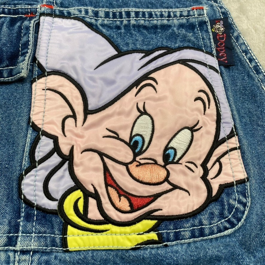 Vtg Disney Classics Dopey Denim Shortalls Overalls Women’s Medium Snow White 90s