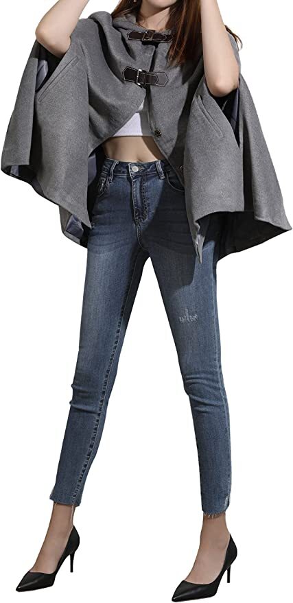 Womens Cute Batwing-Sleeve Hooded Baggy Poncho Cape Cardigans Outwear w Armholes