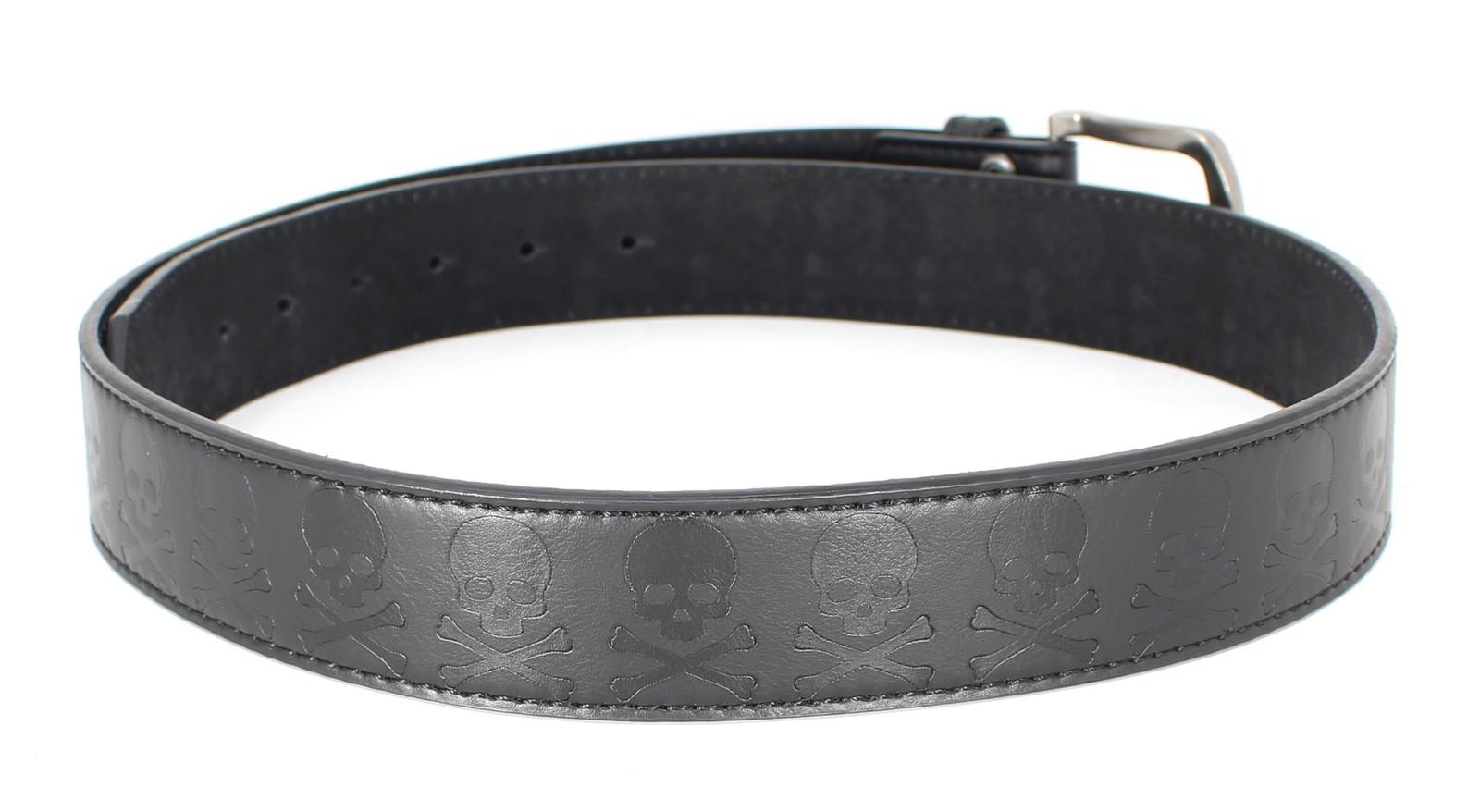 BC Belts Skull and Bones Leather Belt Strap Medium (32-34″ Waist), Black