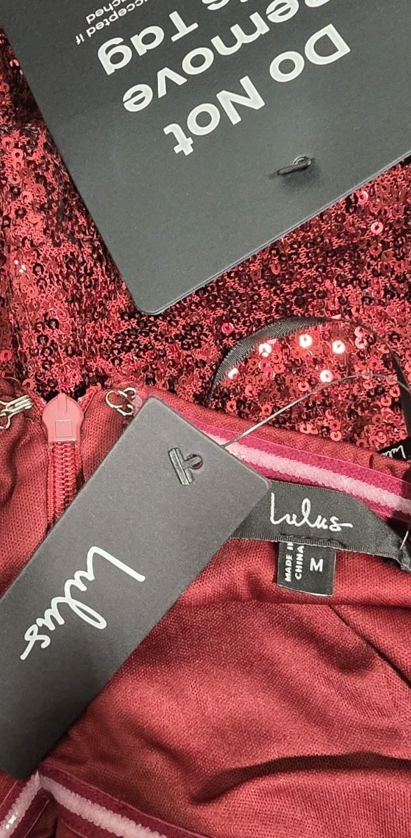 NWT! LULUS Flirty Moves Wine Red Sequin Strapless Wide-Leg Jumpsuit! Size M