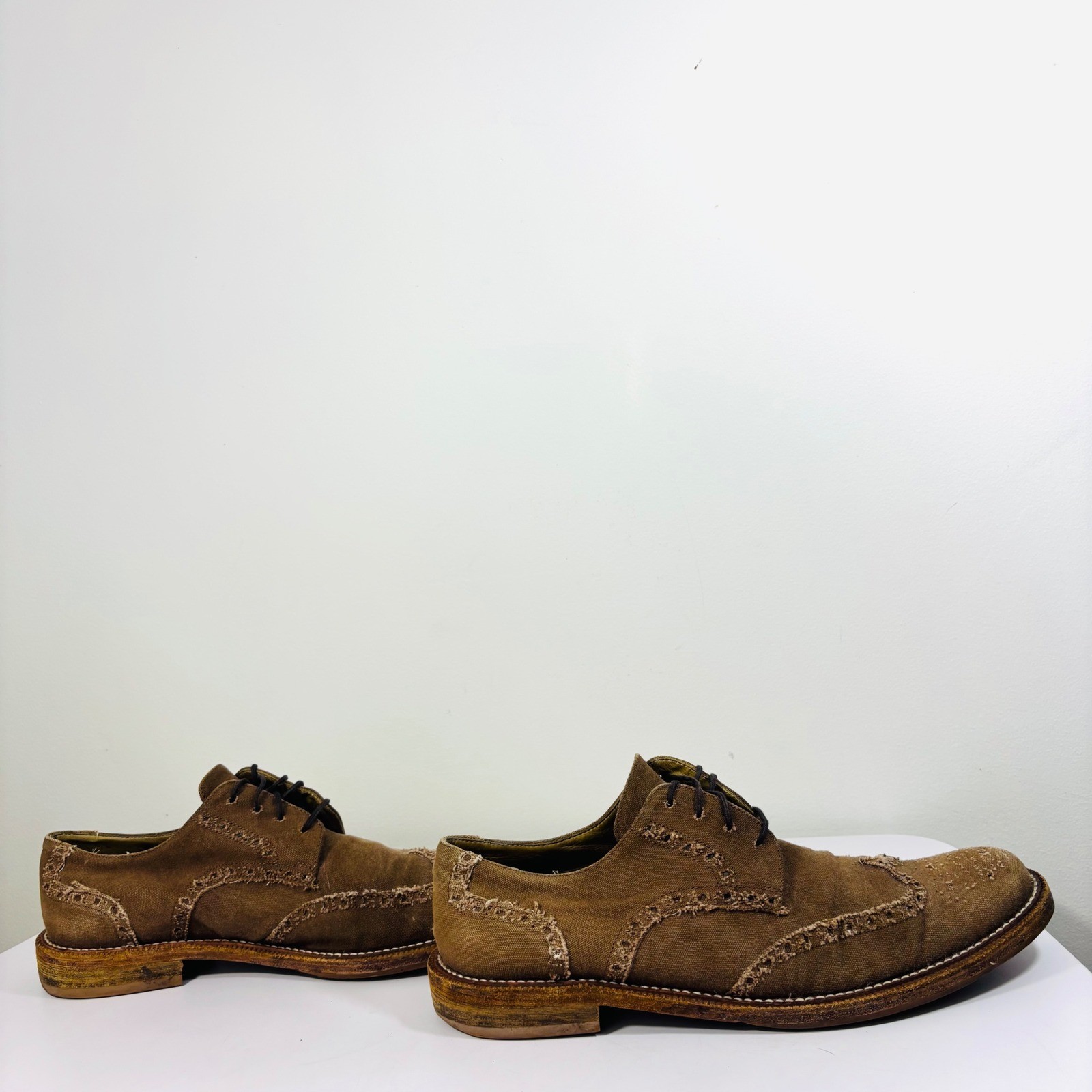 Billy Reid Canvas Wing Tip 2001 Dress Shoes Italy Made City Brown Mens Size 9.5